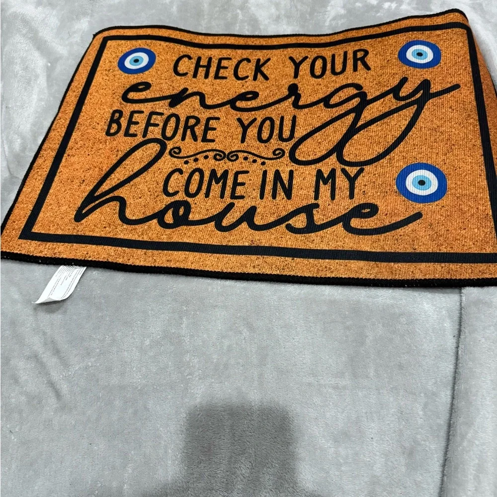 Doormat with Evil Eye Design “Check Your Energy” NWT